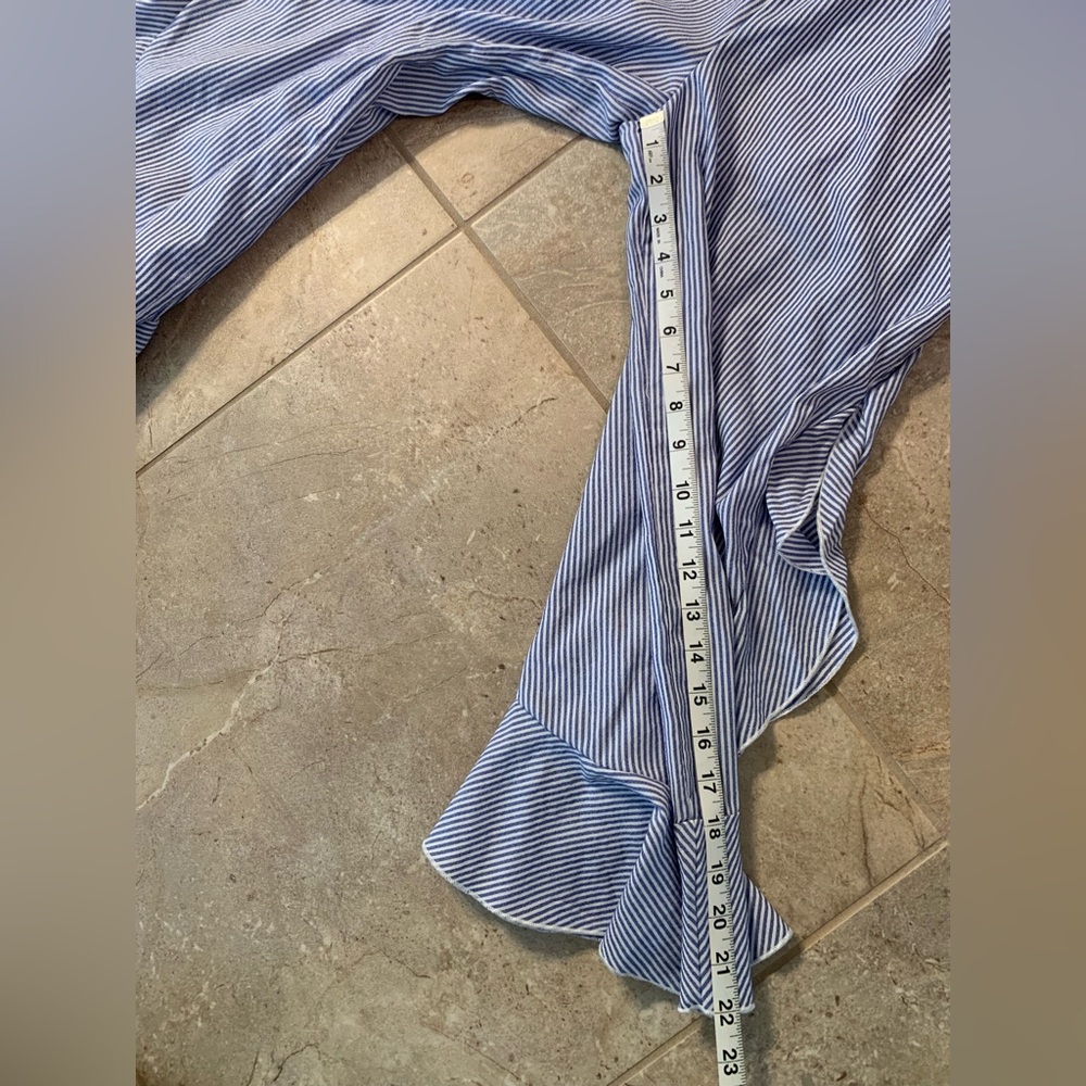 Purple Snow Striped Blue White Jumpsuit with Cropped Ruffle Hem - Size Medium - Picture 9 of 13